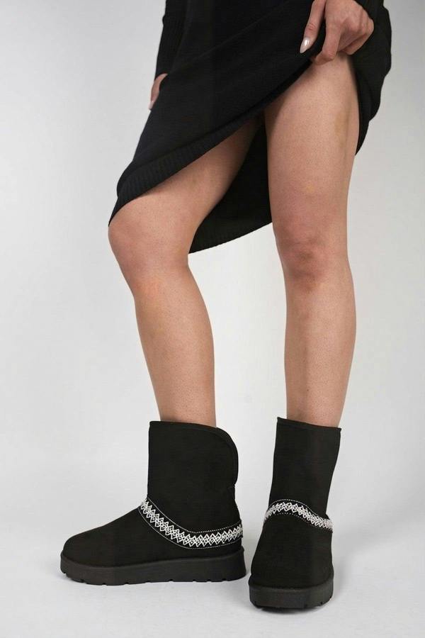 Karsie Suedette Embroidered Flat Ankle Boots - Black_wb