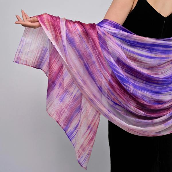 Purple & Pink Brushstroke Silk Scarf – Hand-Dyed Mulberry Silk, Evening Wrap & Gift