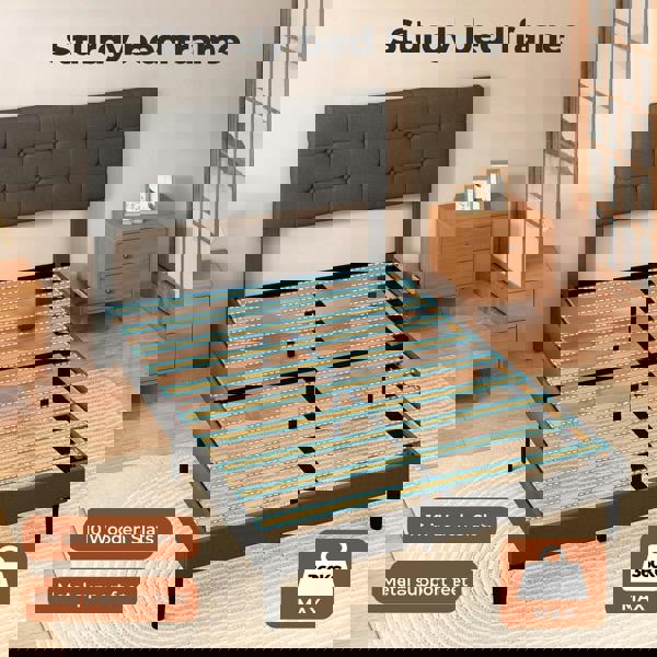 Levede Upholstered Bed Frame Linen Fabric with Tufted Headboard Double King