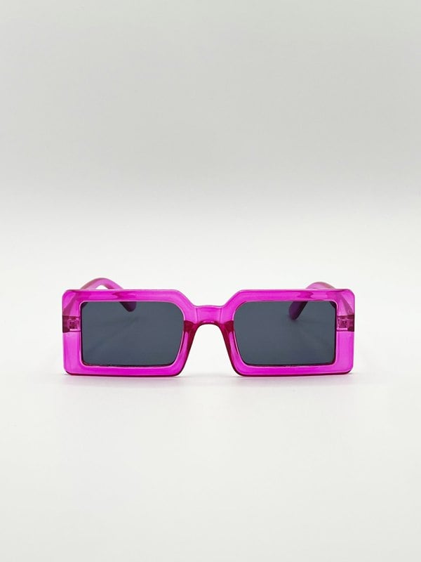 SVNX Square Frame Sunglasses in Hot Pink with Black Lens