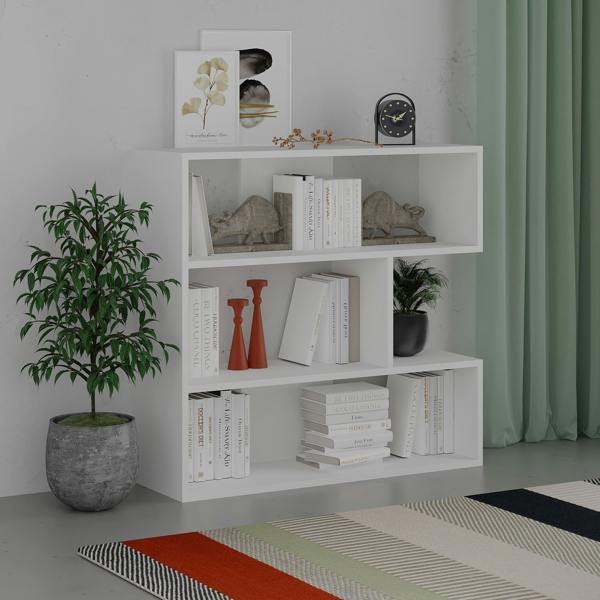 Decortie Molly Modern Corner Bookcase 3 Tier Room Divider Storage Unit Freestanding Melamine Finish 89cm