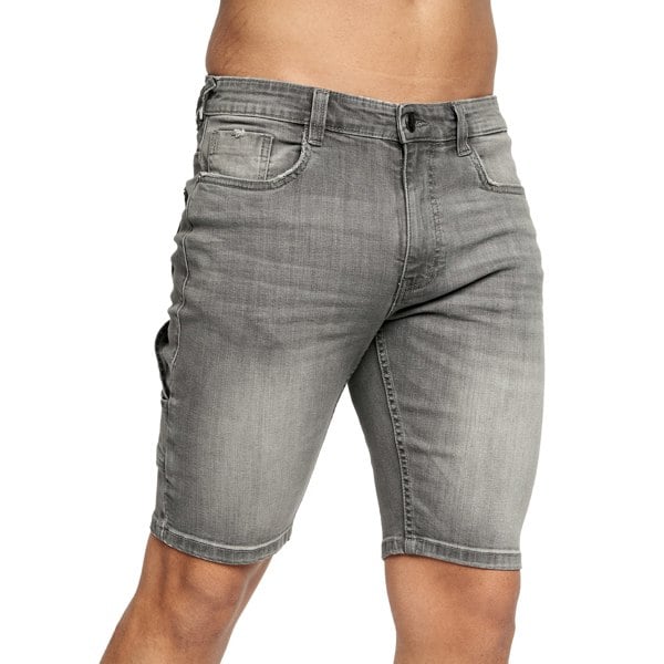 Crosshatch Mens Carpenter Denim Vintage Shorts - Light Grey Wash