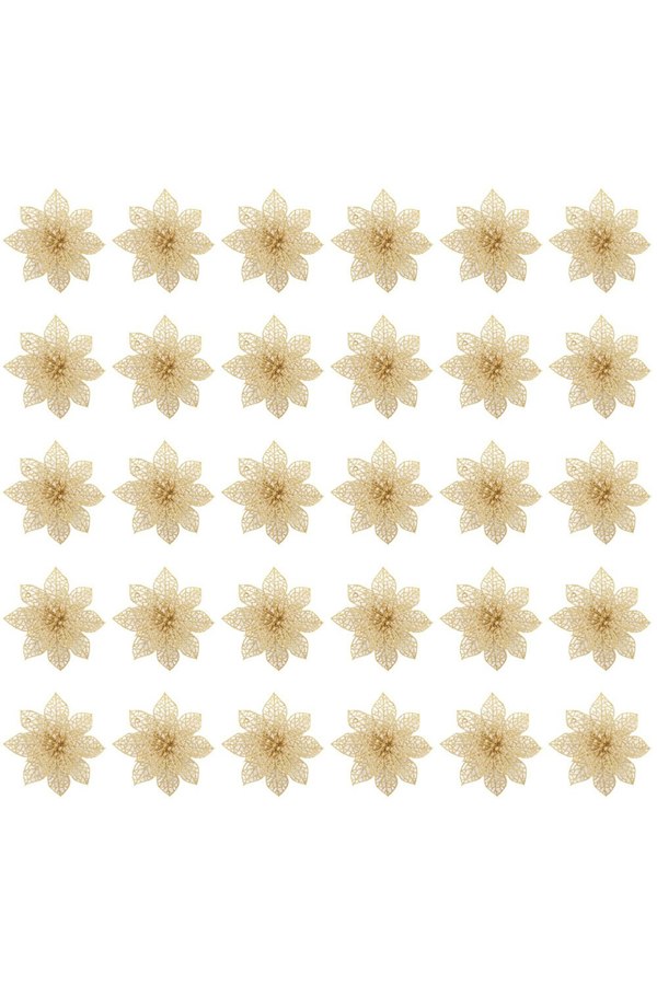 Living and Home 30PCS Gold Flower Shape Christmas Hanging Ornaments Decorating Supplies
