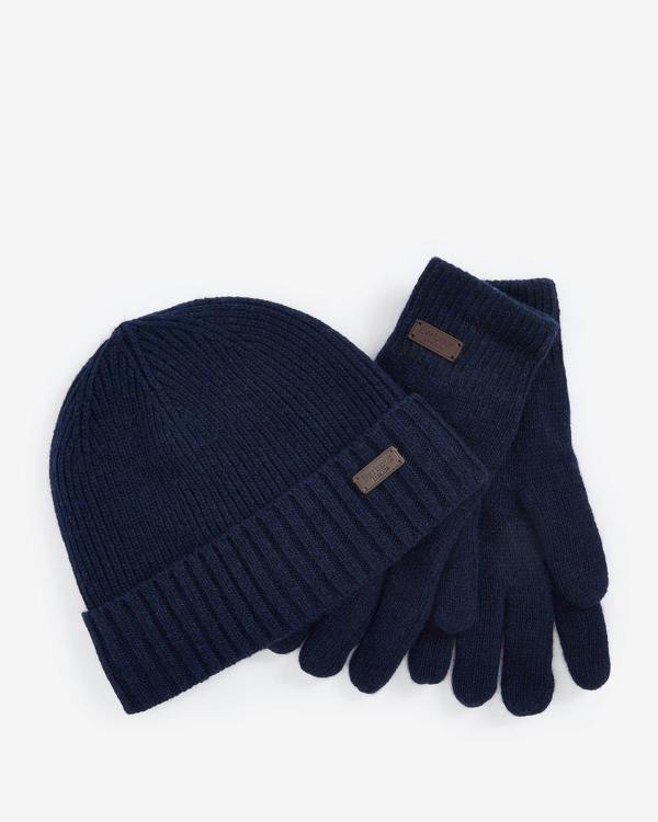 Barbour Carlton Beanie & Gloves Gift Set - Navy