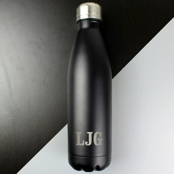 Personalised Memento Company Personalised Initials Black Metal Insulated Drinks Bottle