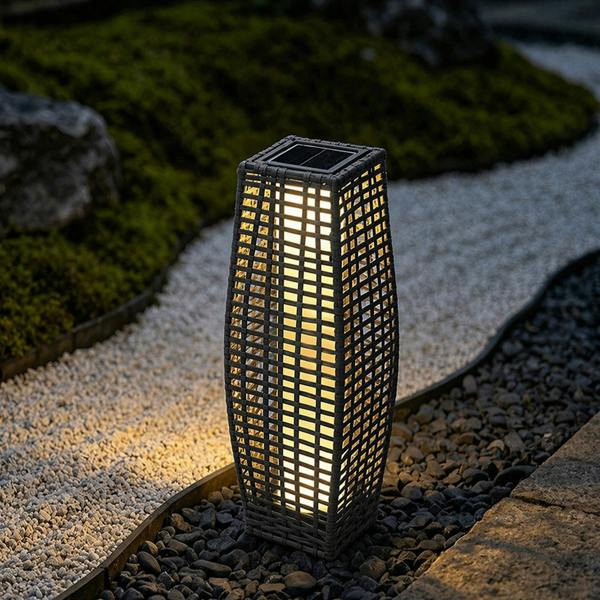 Gr8 Garden Solar Rattan Garden Lantern LED Light Grey Wicker Outdoor Path Lamp IP44 Patio