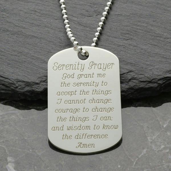 Christopher James of London Sterling Silver Large Dog Tag With Engraved Serenity Prayer & Optional Chain