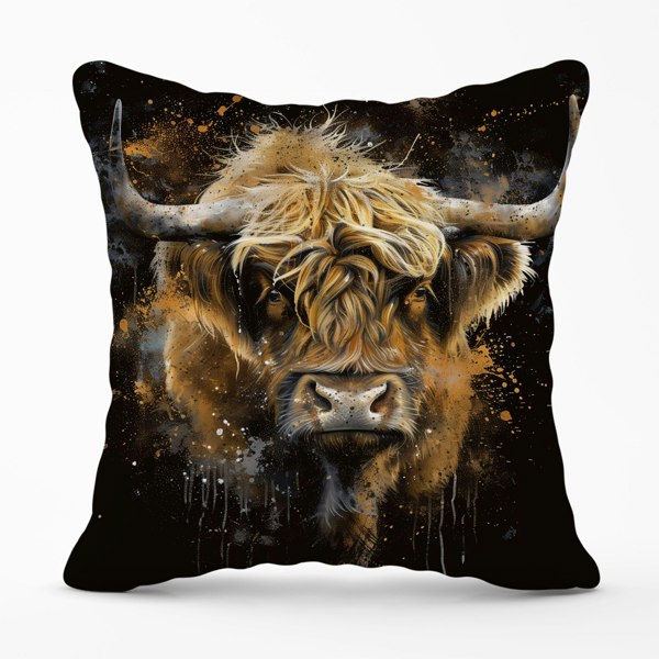 Warren Reed Bronze Splashart Highland Cow Cushions