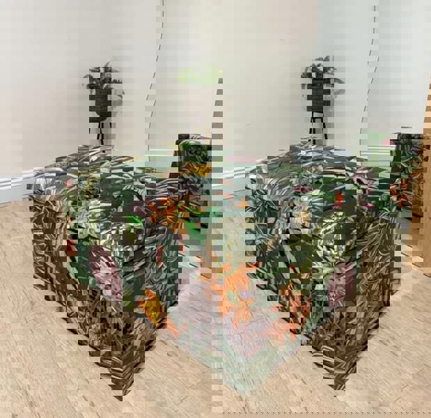 ISTOOLS Premium Green Floral Large Square Ottoman | Storage Footstool Pouffe UK