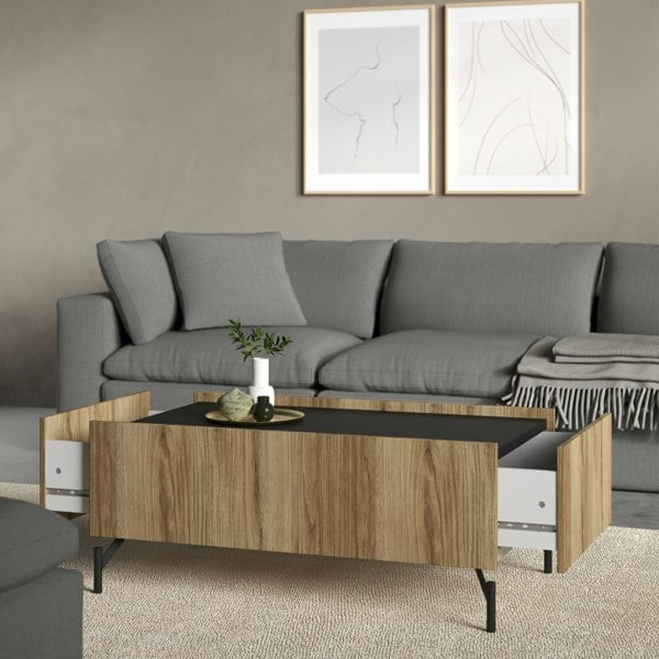 Furniture To Go Kendall Coffee table with 2 Drawers Oak and Black