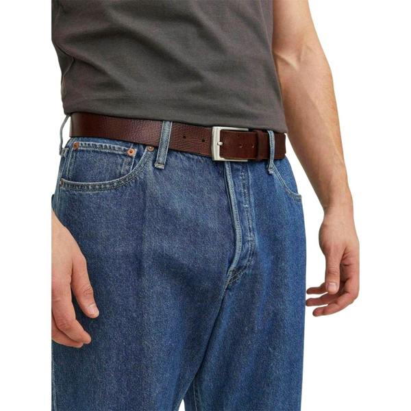 Jack And Jones Mens Leather Metal Buckle Belt - Brown Stone - 
