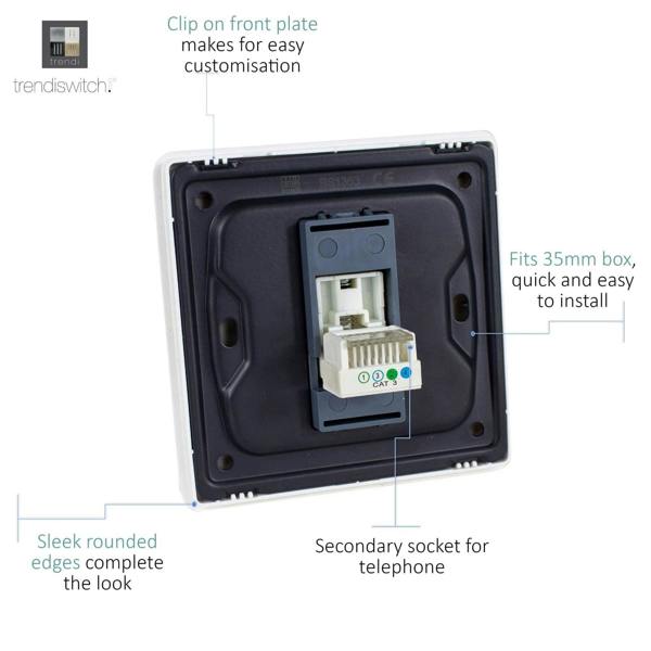 Trendi Switch 1 Gang Cat 3 Telephone Slave Socket in Charcoal Grey