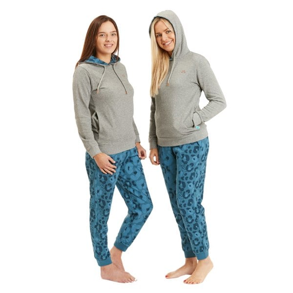 Luca and Rosa Women's Grey and Blue Leopard Hooded Lounge Set