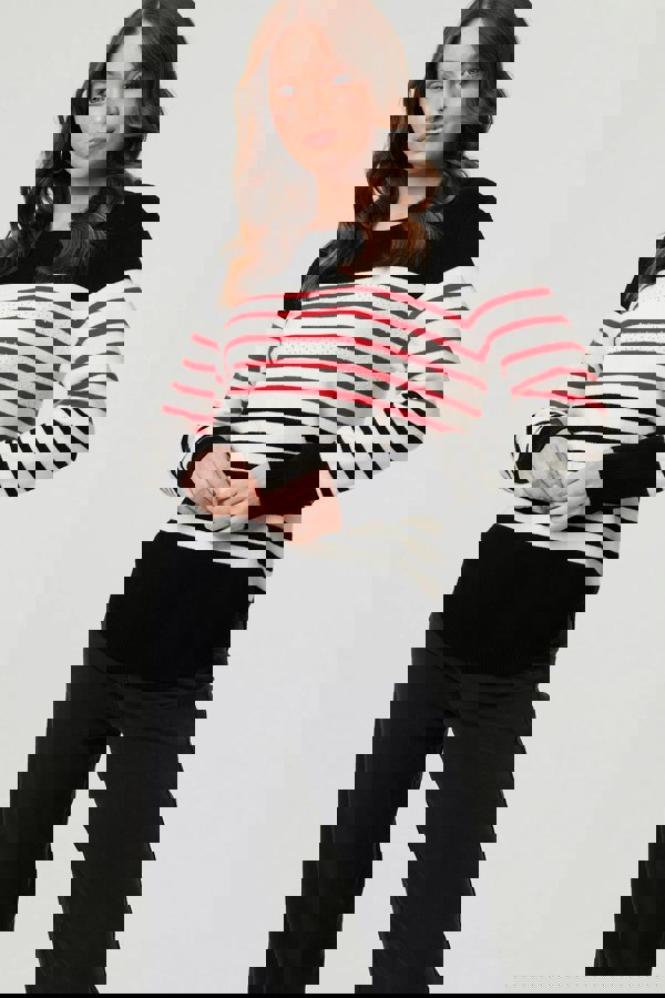 Black | Diamante Trim Striped Jumper
