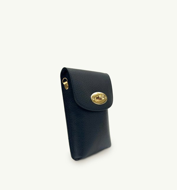 Apatchy London Black Leather Frankie Phone Bag