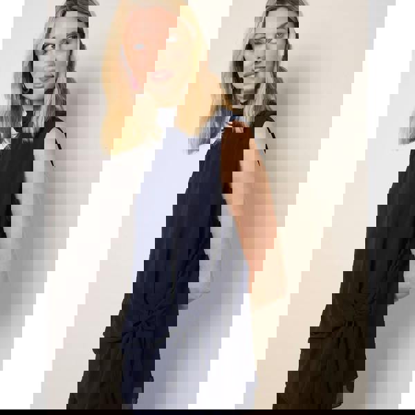 Blue Vanilla Sleeveless Cowl Tie Front Chiffon Blouse