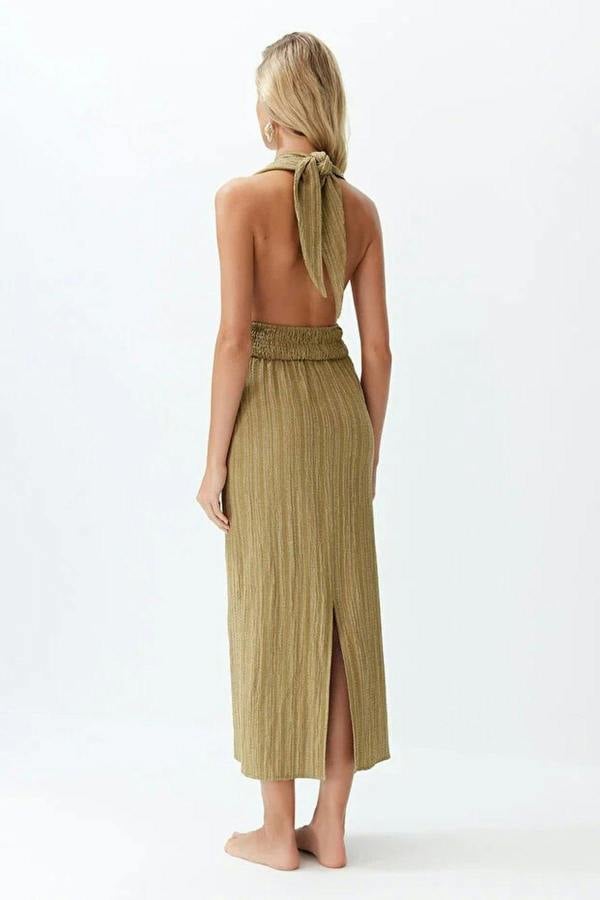 WOVCOR Woven Backless Maxi Beach Dress