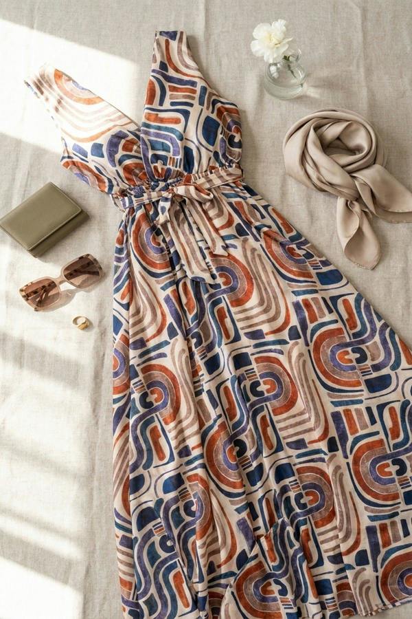 Nalani V Neck Sleeveless Maxi Dress With Tie Waist - Beige