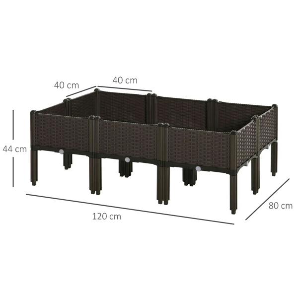 Brown rectangular raised garden bed planter with woven panels and four supporting legs