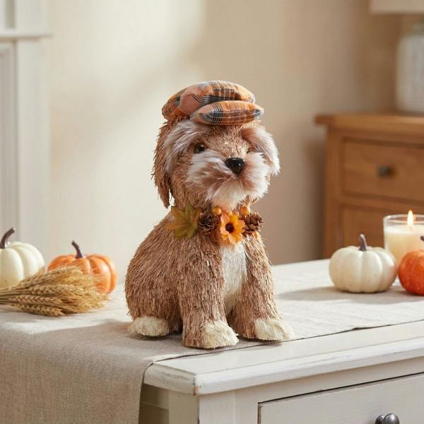 Garden Greatness Autumnal Harvest  Rustic Plaid Puppy Ornament