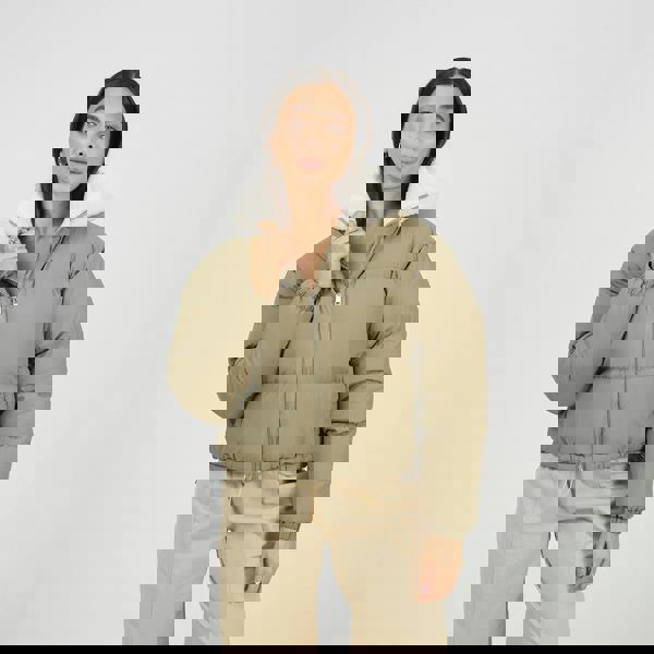 Brave Soul Pale Green Crinkle Oversized Short Puffer Jacket - Pale Green Image 1