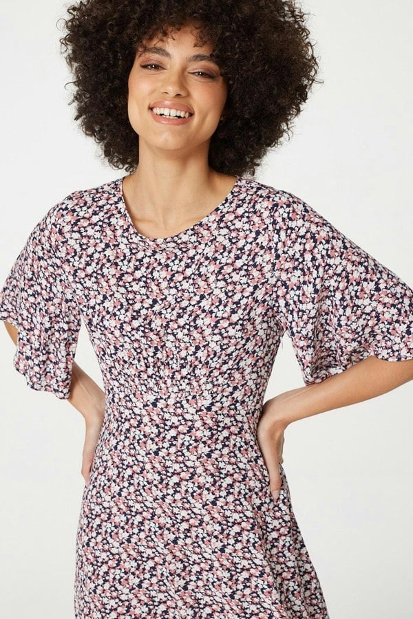 Pink | Floral Angel Sleeved Midi Dress