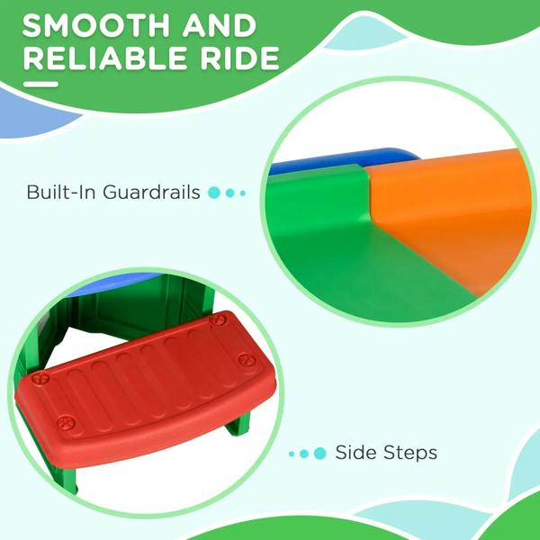 Kids roller coaster ramp with built-in guardrails and side steps