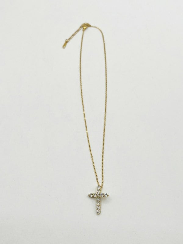 SVNX Diamante Cross Necklace in Gold Colour