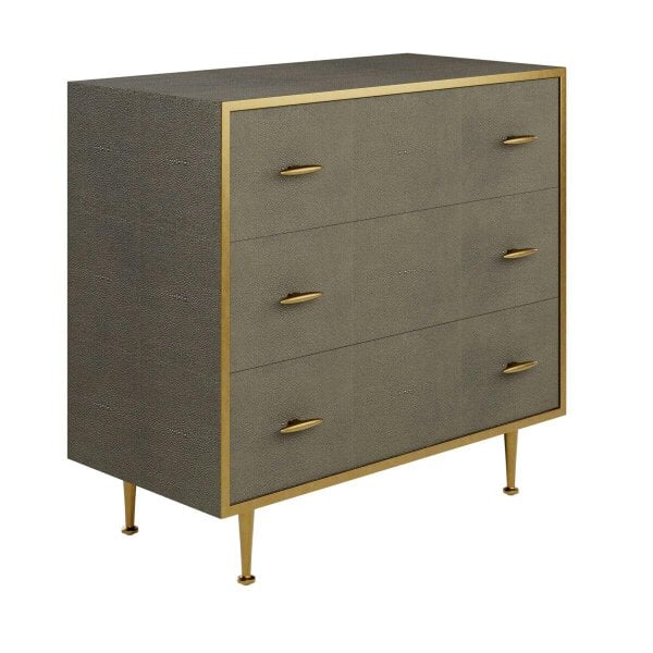 Wyld Haus Verona Grey Shagreen and Gold Chest of Drawers