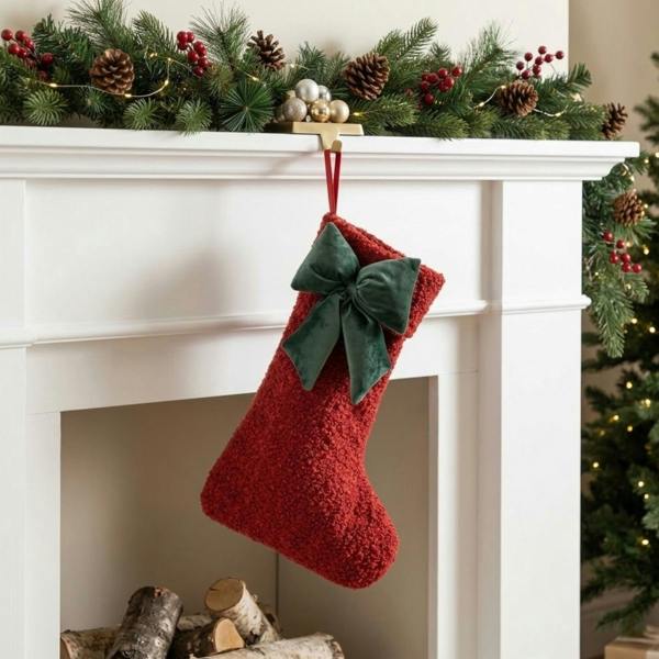 Garden Greatness Ruby Red Textured Bow Christmas Stocking