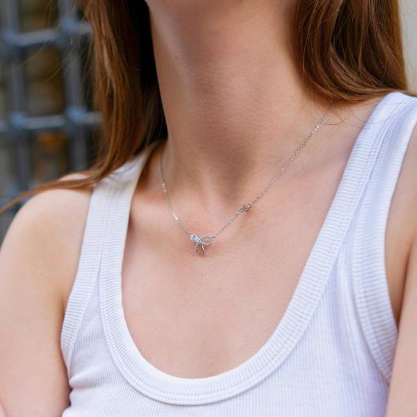 Spero London Sterling Silver Bow Tie Stud Necklace