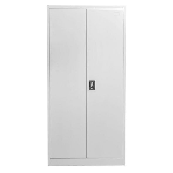 MMT Furniture Designs Grey Stainless Steel Filing cabinet with 4 shelves - 2 Door Lockable Filing Cabinet - Tall Metal Office Storage Cupboard