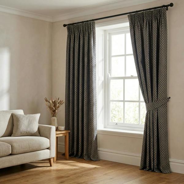 Sicily made-to-measure curtains in Blue, styled in a living room