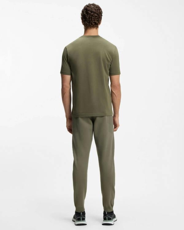 BOSS Green Tee Mens Stretch Cotton T - Shirt with Contrast Logo - Olive 257 | CHO | Designer Mens Logo T - Shirts