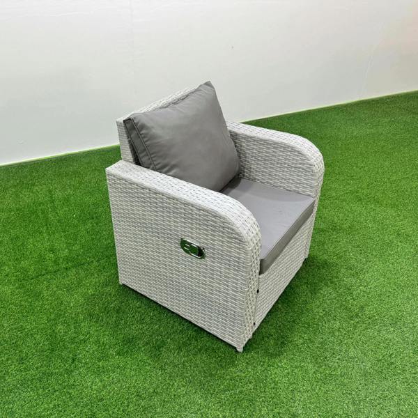 Fimous Outdoor Rattan Reclining Chair Light Grey Mixed Adjustable Patio Armchair with Thick Removable Cushion