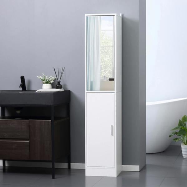 Dyzi Tall Mirrored Bathroom Cabinet 5 Shelves Adjustable Storage White