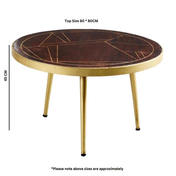 Wyld Haus Bandung Dark Mango Wood and Gold Round Coffee Table