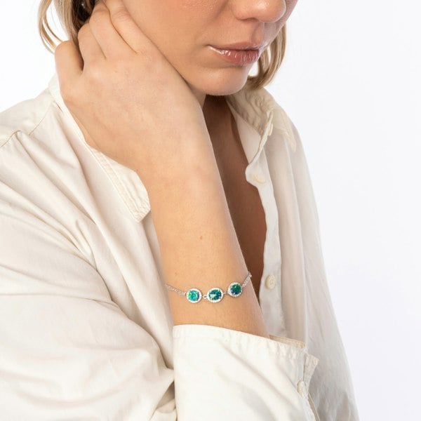 Spero London Sterling Silver Green Opal Halo Bracelet
