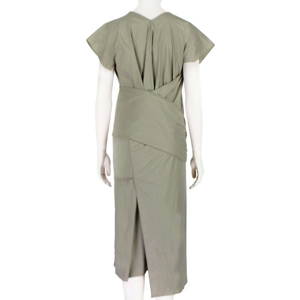 Ter et Bantine tied front wrap dress in a khaki cotton fabric