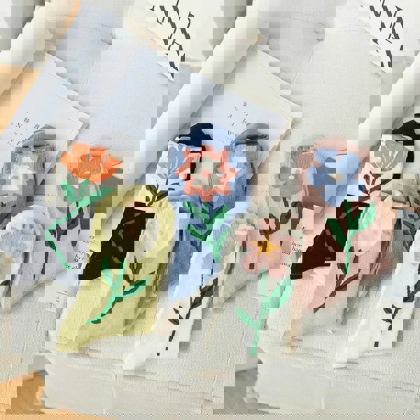 Anyfootwear 5 Pairs One Size 5-8 White Blue Style Cartoon Flower With Candy Color Kawaii Mid Tube Breathable Casual Short Socks For Women