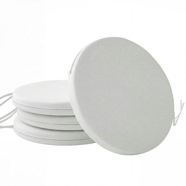Outdoor Bistro Chair Cushions Set of 4 with Removable Cover, 41 x 41 x 5 cm Round Seat Cushions with Ties, White