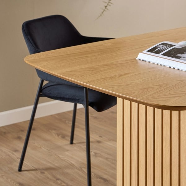 Furniture To Go Christo Dining Table in Oak 220x75cm including 6 Lima Dining Chairs with Armrest in Black
