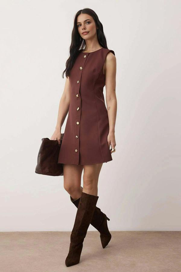 WOVCOR Mini Woven Dress with Accessory Details