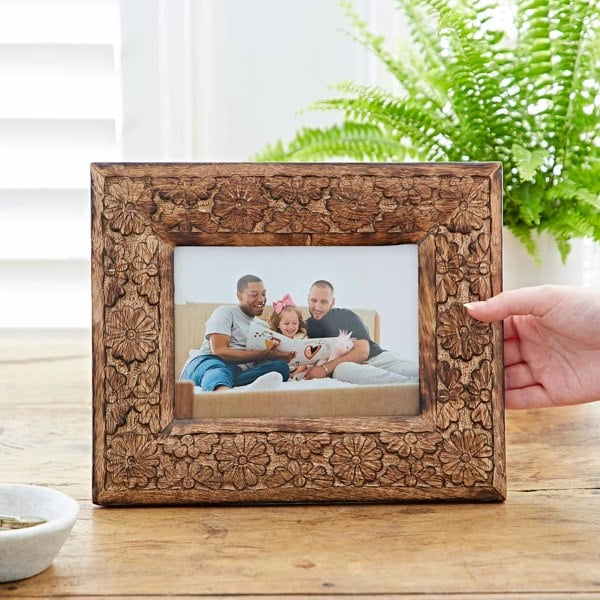 Paper High 7" x 5" Asali Natural Floral Pattern Mango Wood Frame