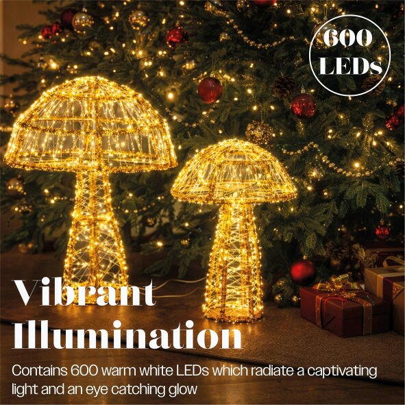 Scotts of Stow Xmas Haus 2 Pack Warm White Micro LED Acrylic Mushrooms Outdoor Decoration with Timer