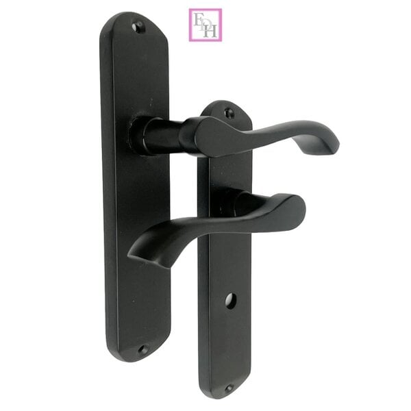 EDH Door Hardware Cadenza Modern Matt Black Scroll Door Handles Bathroom Lock Handle 178mm x 40mm