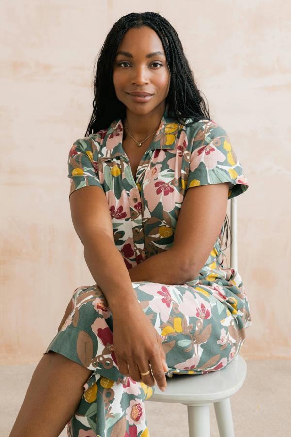 Lily & Me Josie Linen Blend Cropped Jumpsuit Ceres Laurel Green