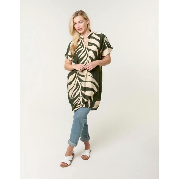 Blue Vanilla Palm Print Tunic Top