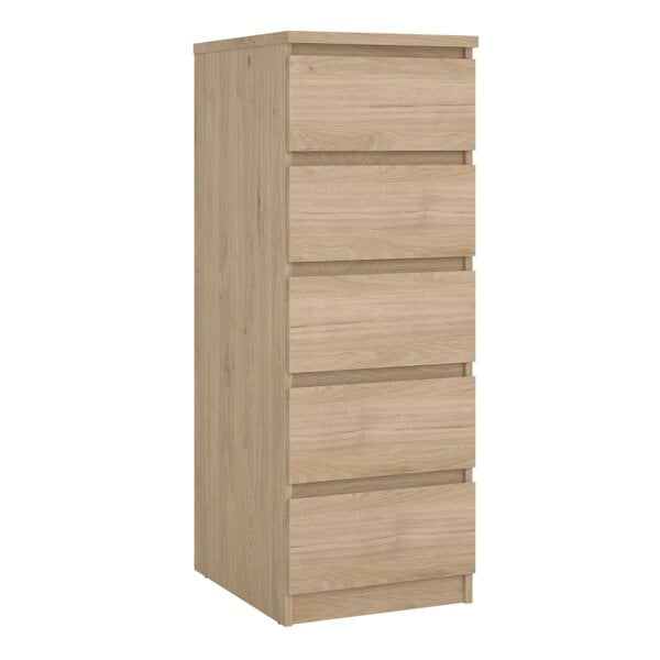 Wyld Haus Budapest Natural Oak Effect Wood Narrow Chest 5 Drawers