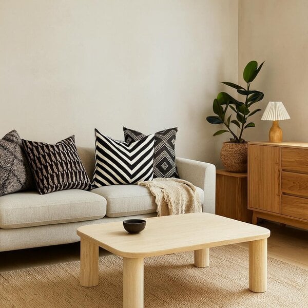 Wyld Haus Frankfurt Rectangular Travertine Look Coffee Table Rounded Corners